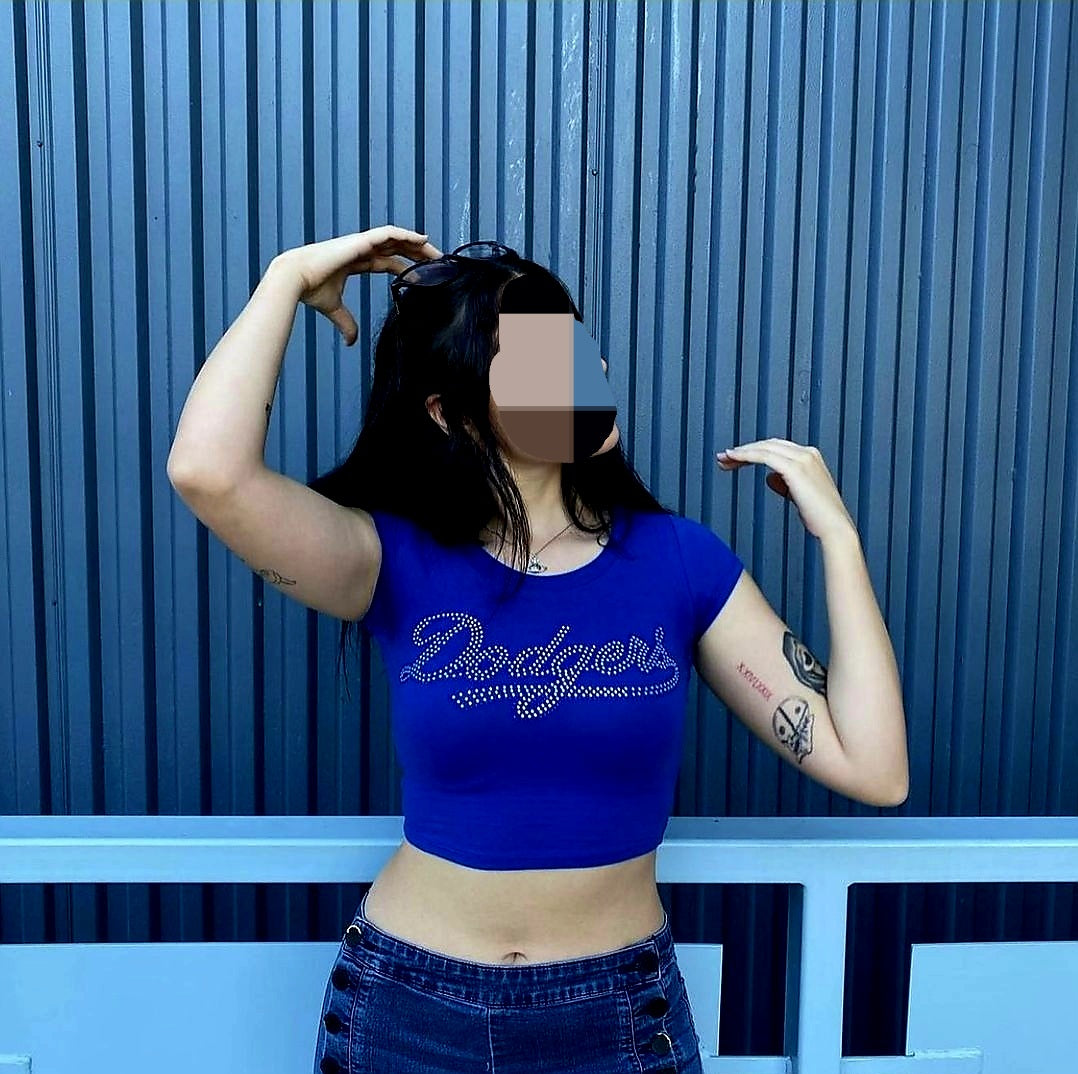 Dodgers Rhinestone Cropped T-shirt