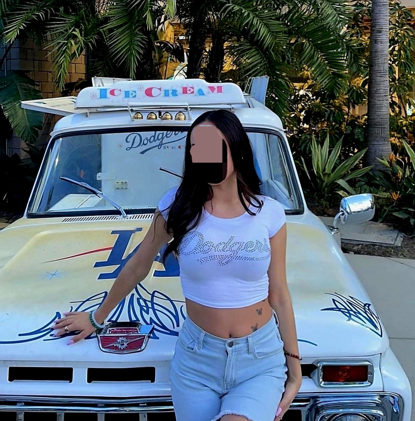 Dodgers Rhinestone Cropped T-shirt