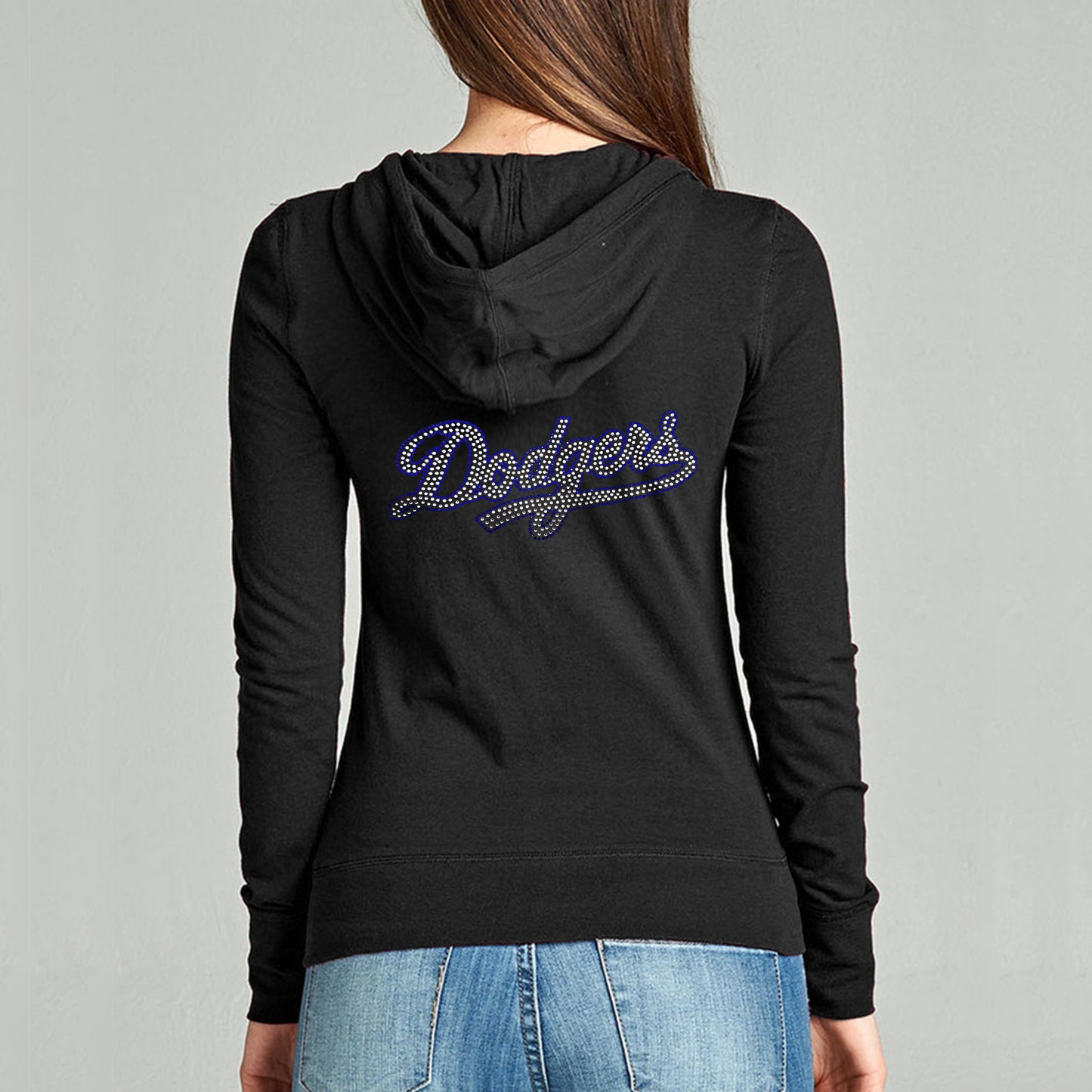 LA Dodgers Rhinestone Full Zip Hoodie Sweatshirt