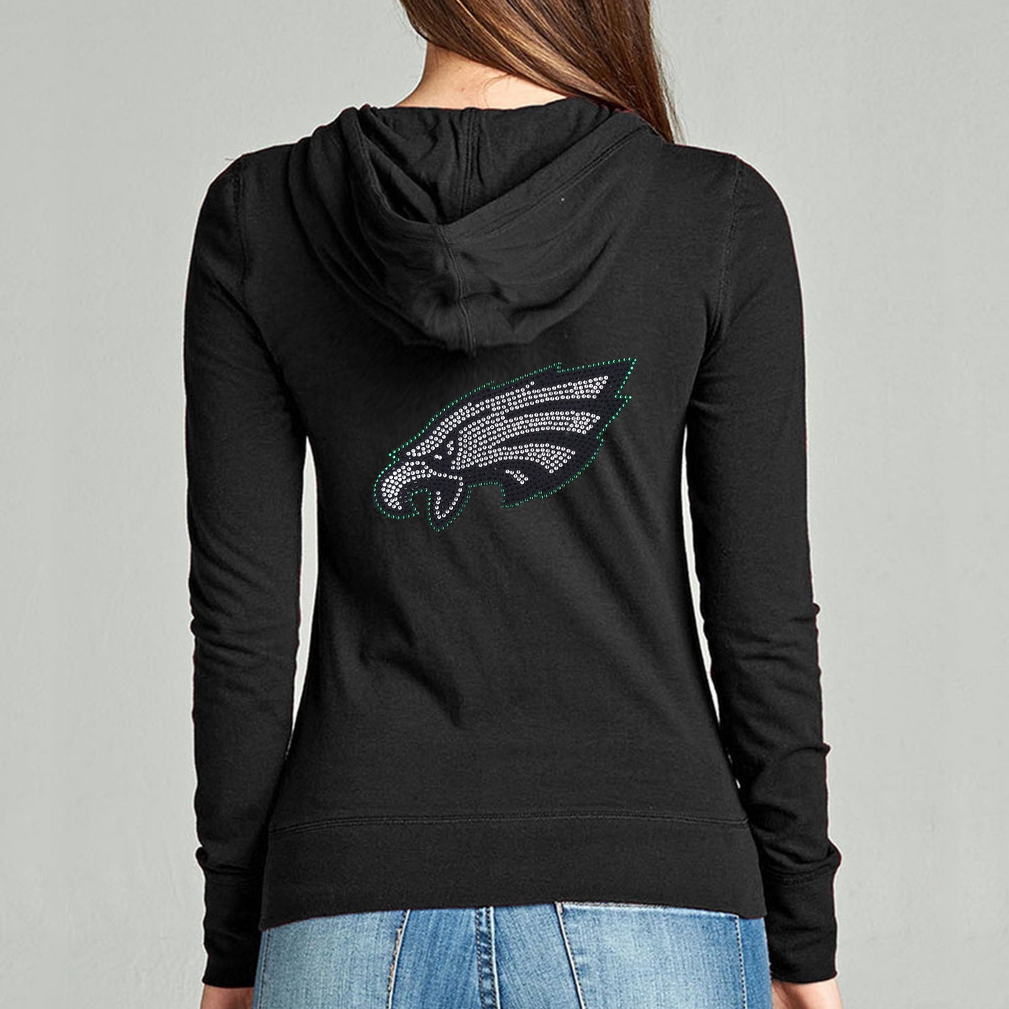Philadelphia Eagles Rhinestone Full Zip Hoodie Sweatshirt