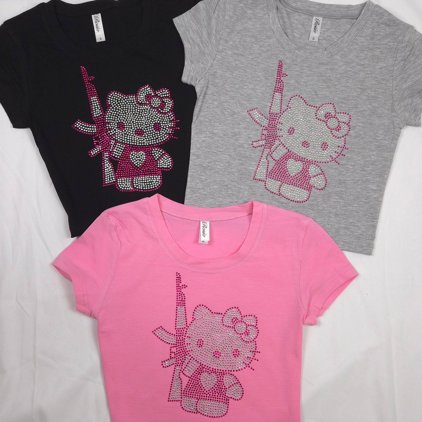 Hello Kitty AK47 Rhinestone Cropped T-shirt