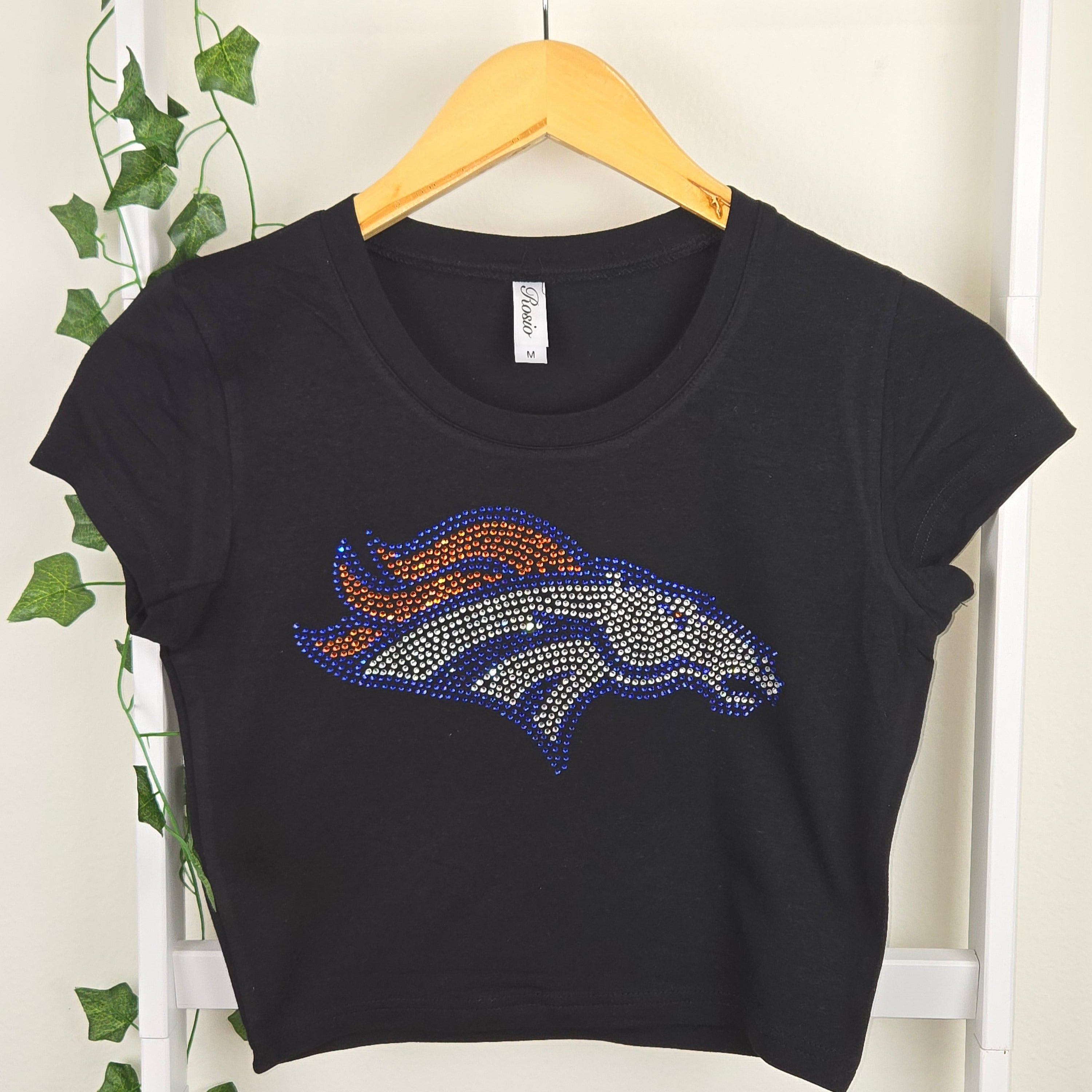 Denver Broncos Rhinestone Cropped T shirt Stellar Bling