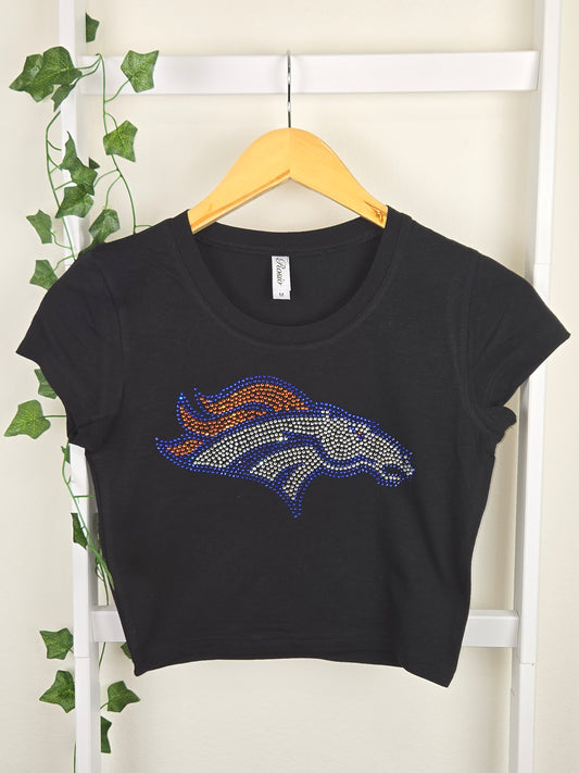 Denver Broncos Rhinestone Cropped T-shirt