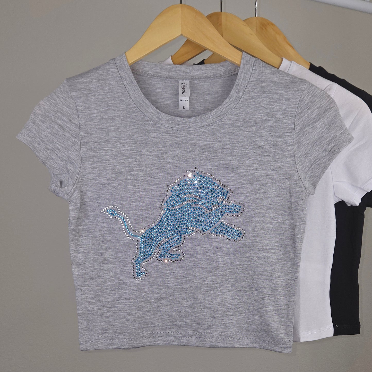 Detroit Lions Rhinestone Cropped T-shirt