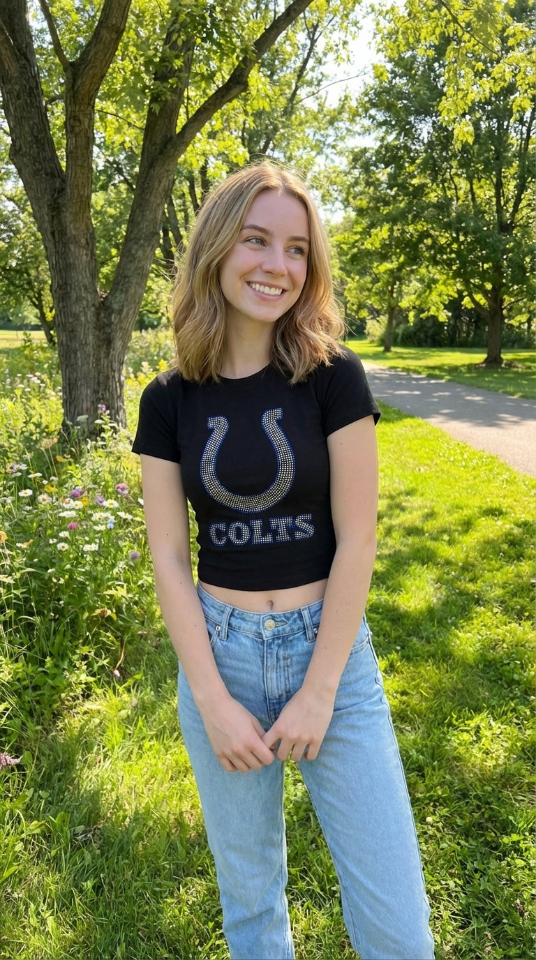 Indianapolis Colts Rhinestone Cropped T-shirt
