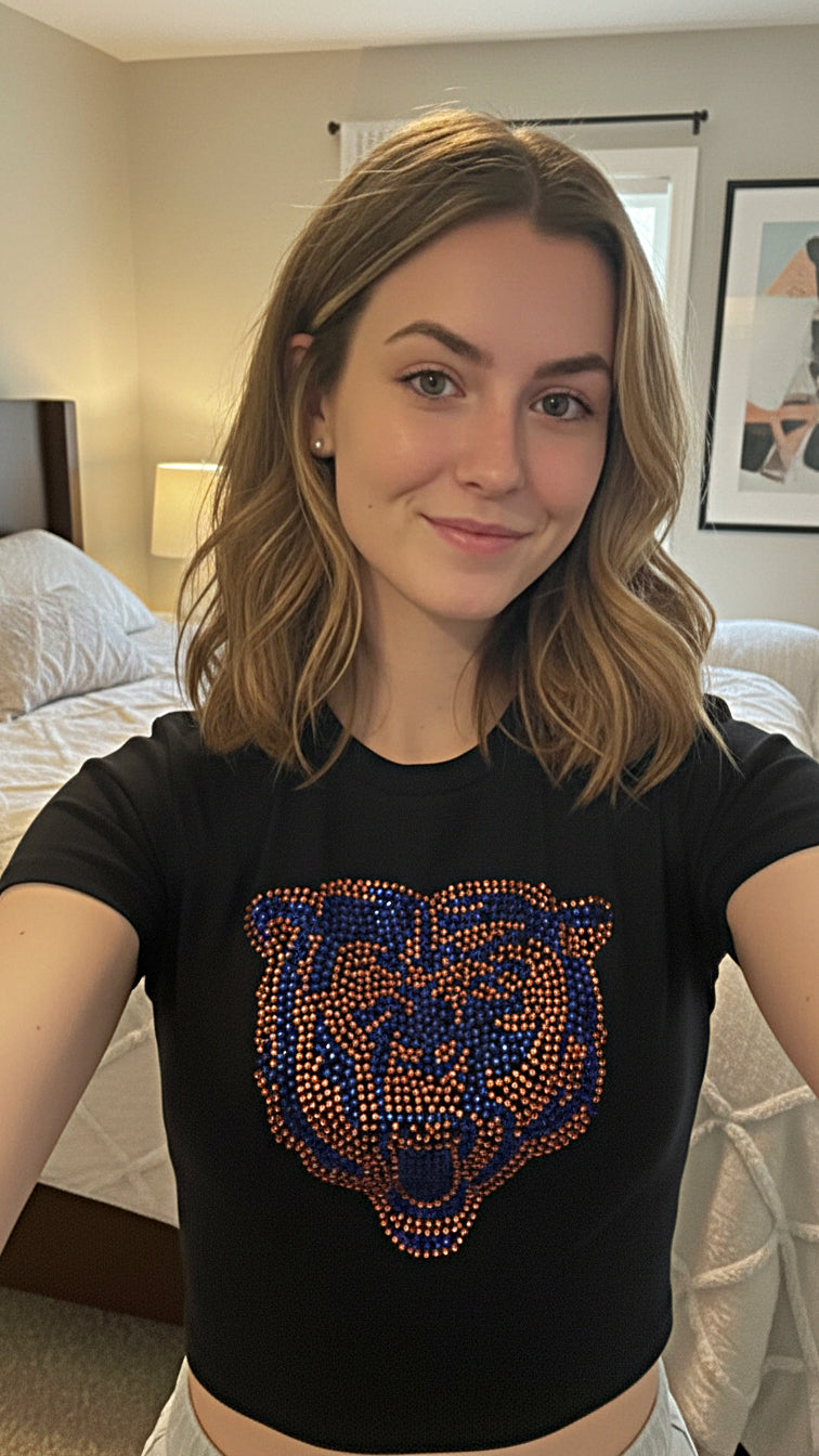 Chicago Bears Rhinestone Cropped T-shirt