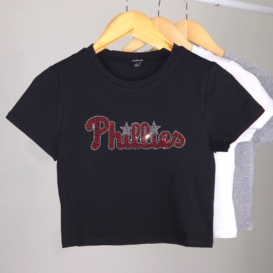 Philadelphia Phillies Rhinestone Cropped T-shirt