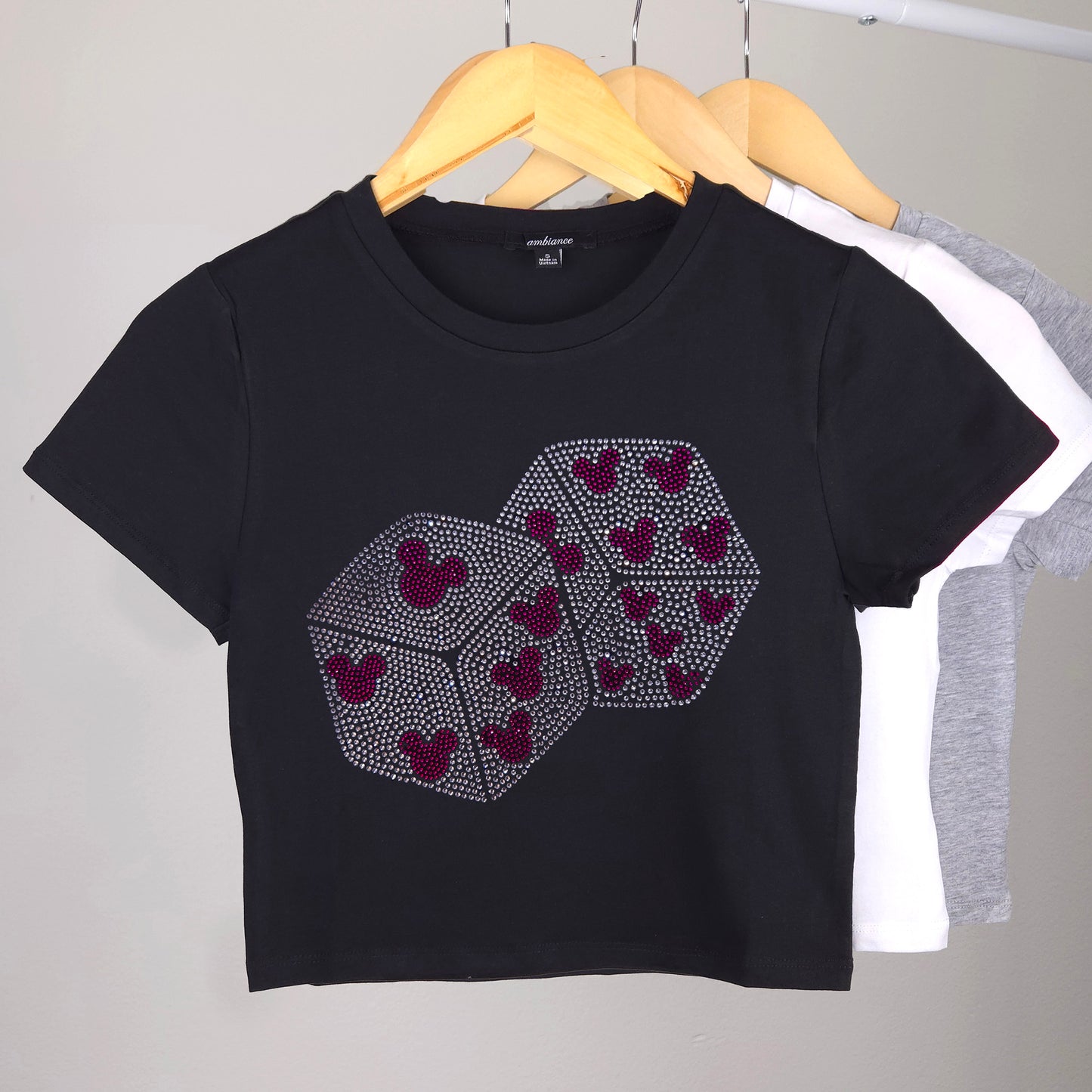 Mickey Dice Rhinestone Cropped T-shirt
