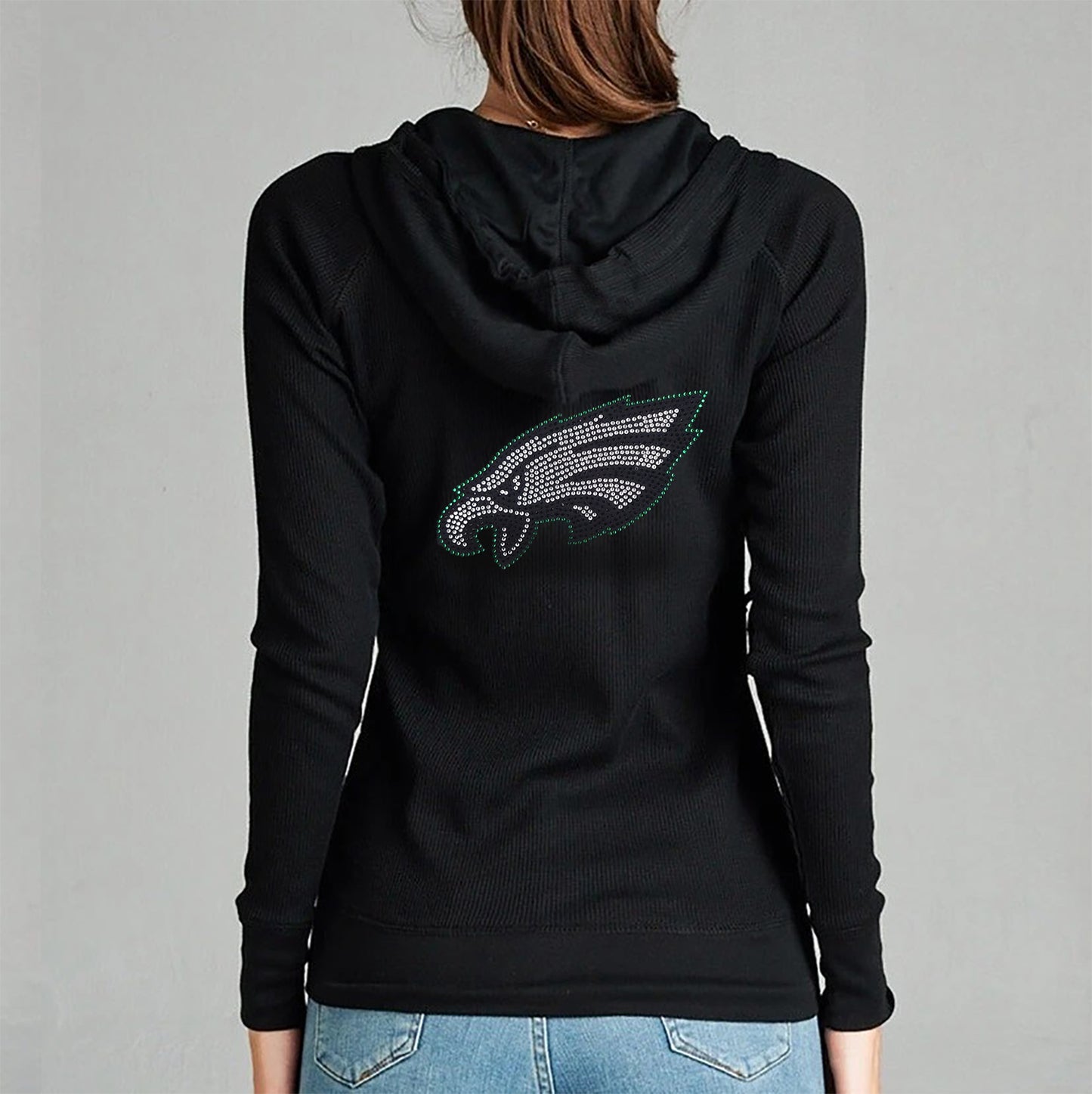 Philadelphia Eagles Rhinestone Full Zip Hoodie Sweatshirt
