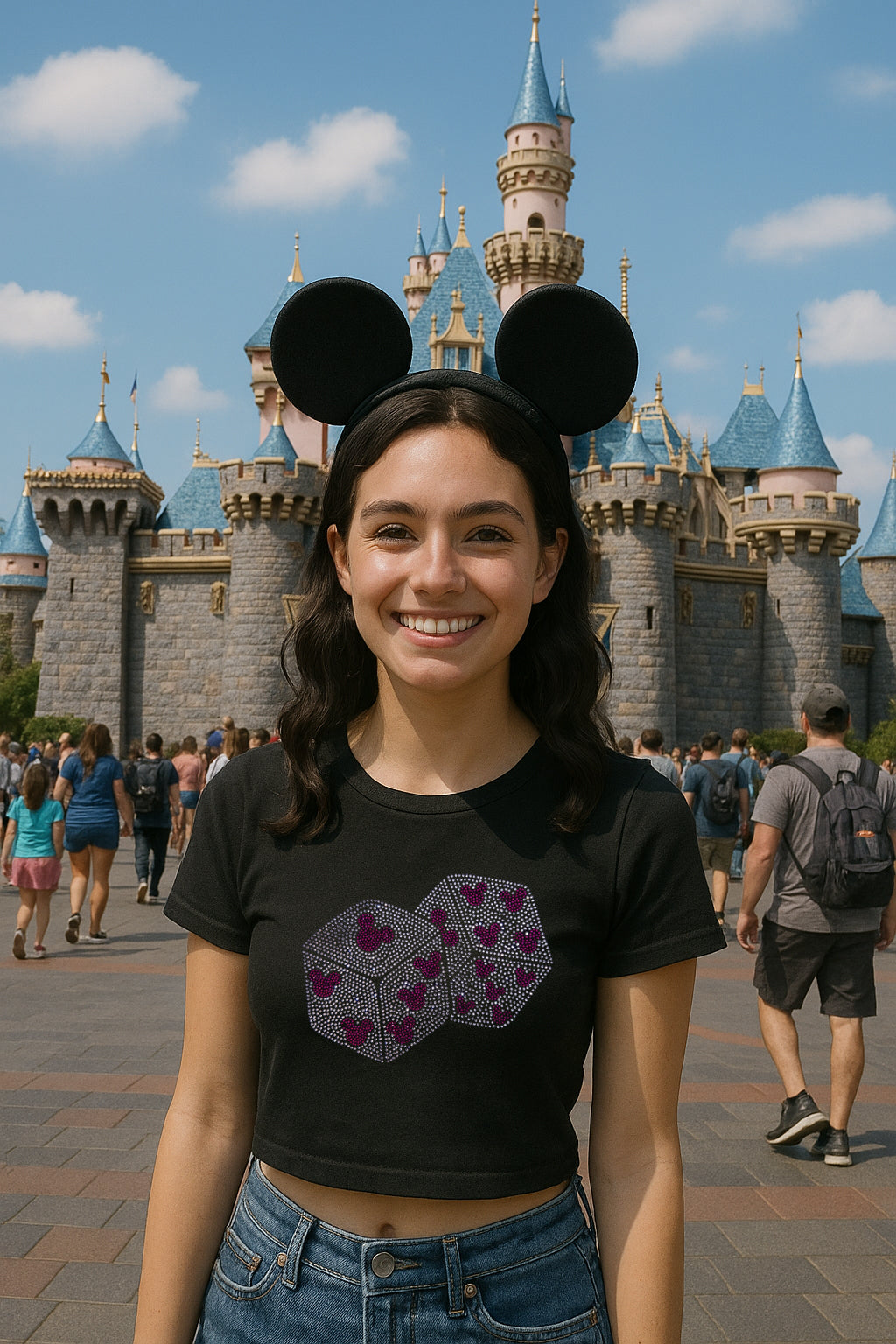 Mickey Dice Rhinestone Cropped T-shirt
