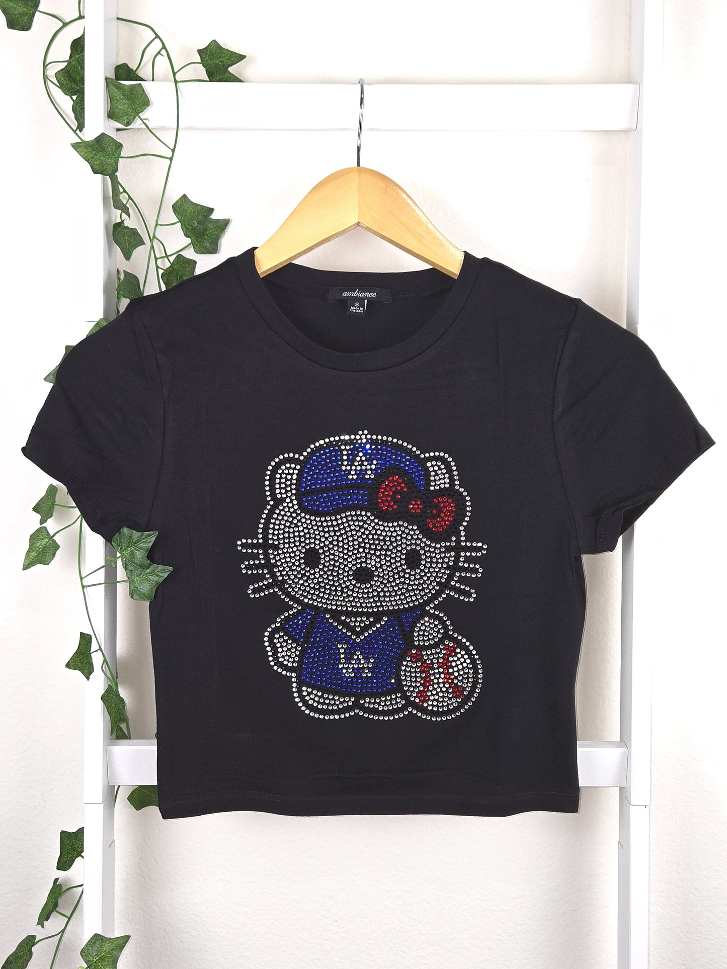 Hello Kitty Dodgers Rhinestone Cropped T-shirt