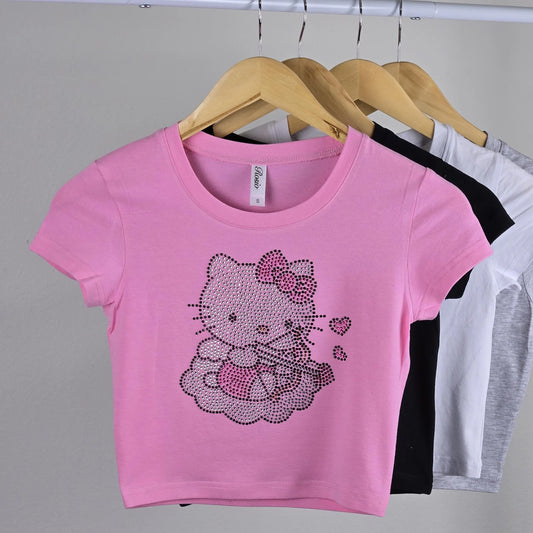 Hello Kitty Rhinestone Cropped T-shirt