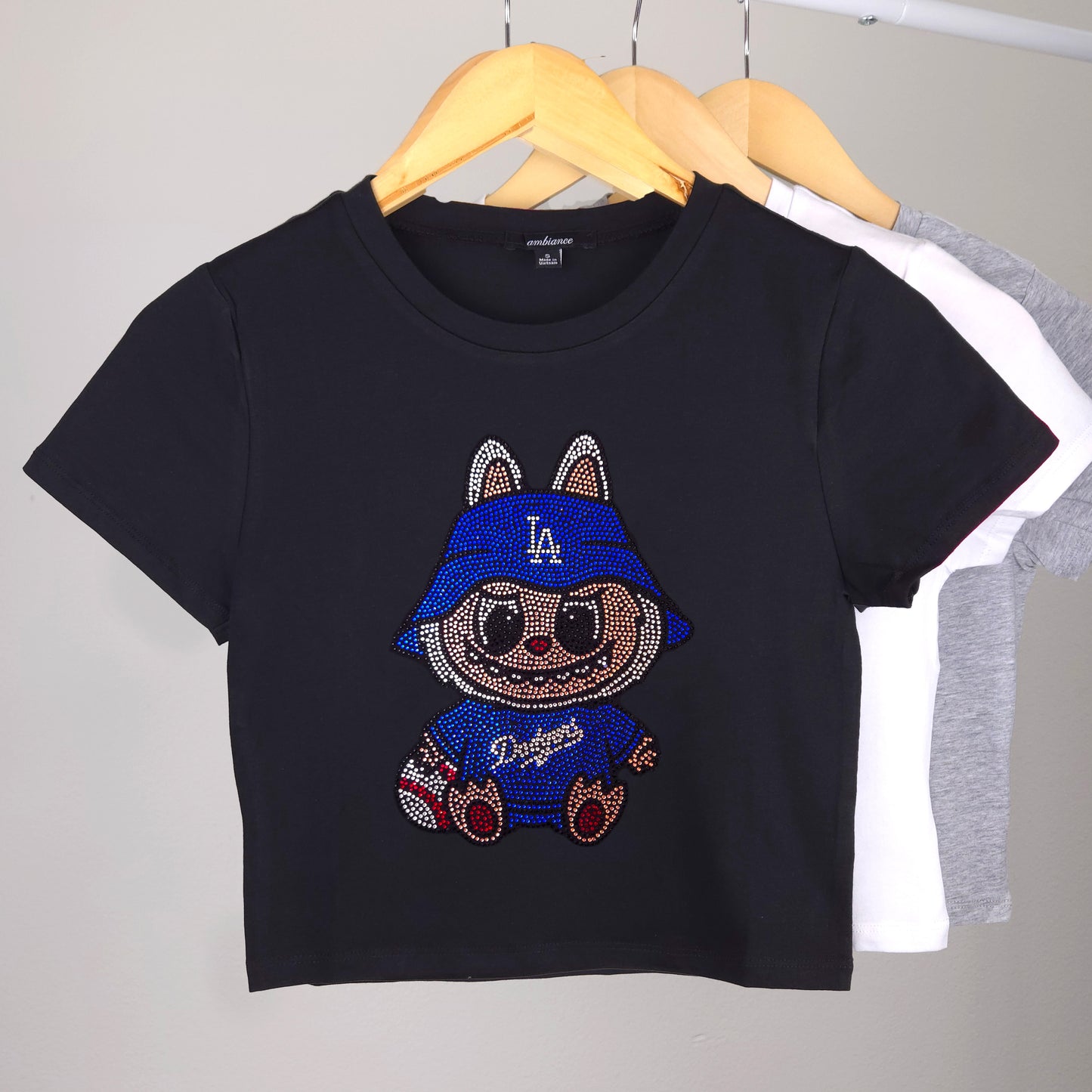 Dodgers Labubu Rhinestone Cropped T-shirt