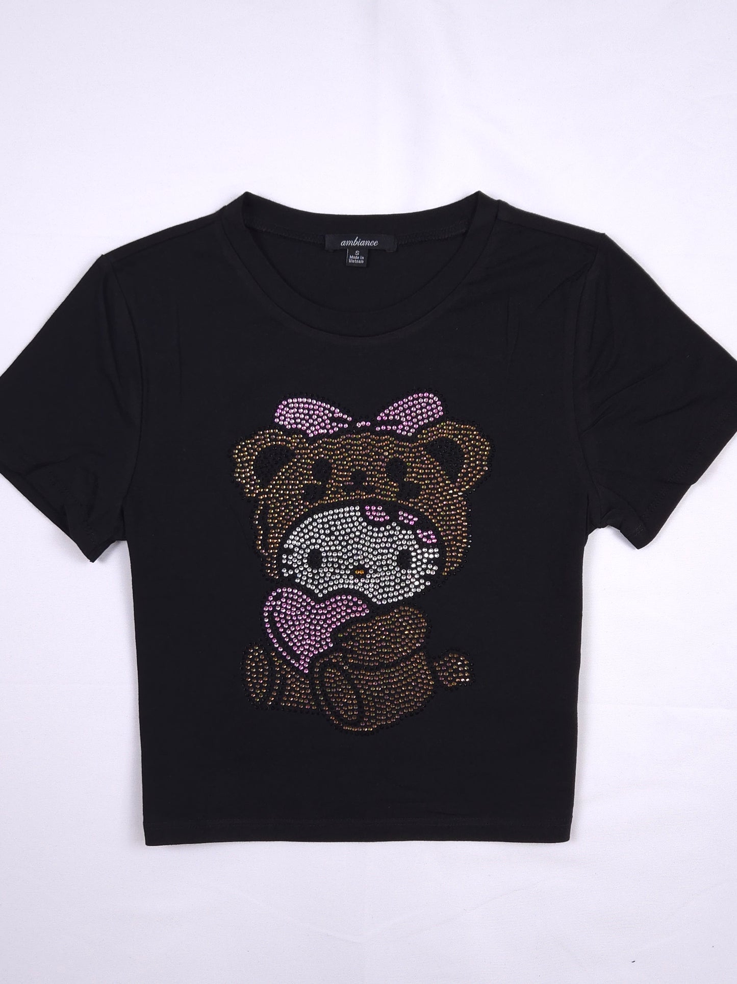 Hello Kitty Teddy Bear Rhinestone Cropped T-shirt