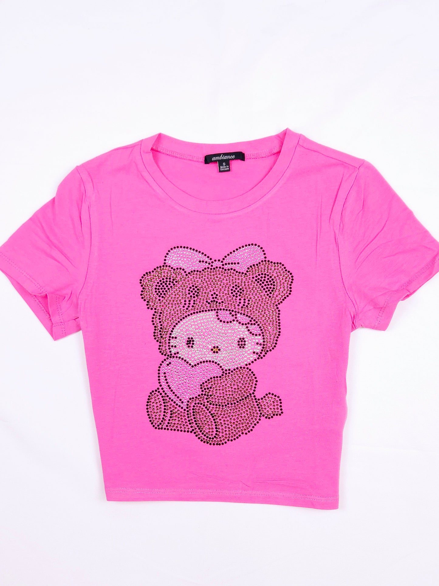 Hello Kitty Teddy Bear Rhinestone Cropped T-shirt