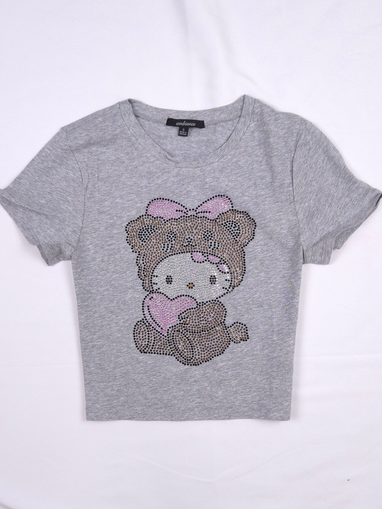 Hello Kitty Teddy Bear Rhinestone Cropped T-shirt