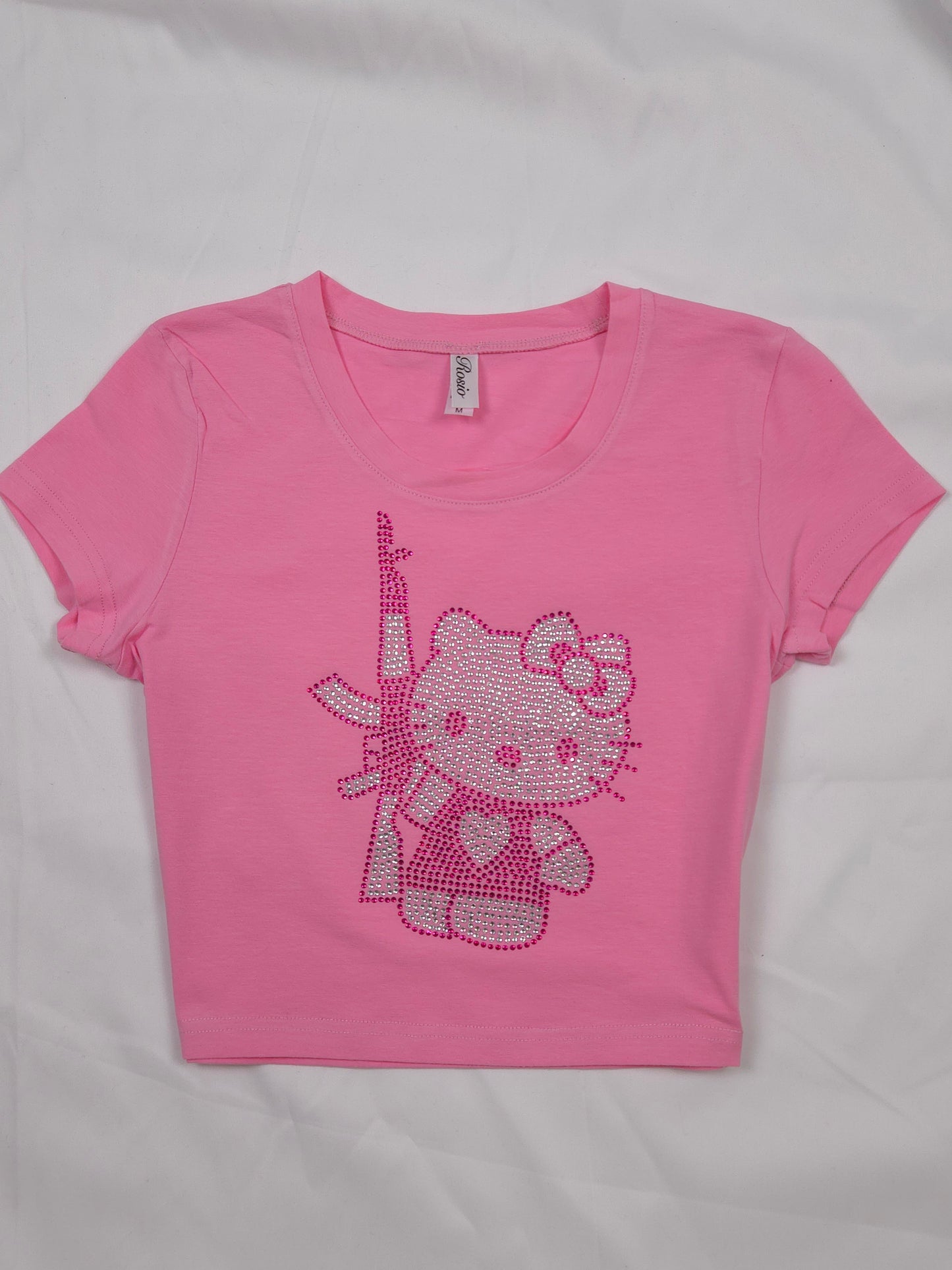 Hello Kitty AK47 Rhinestone Cropped T-shirt