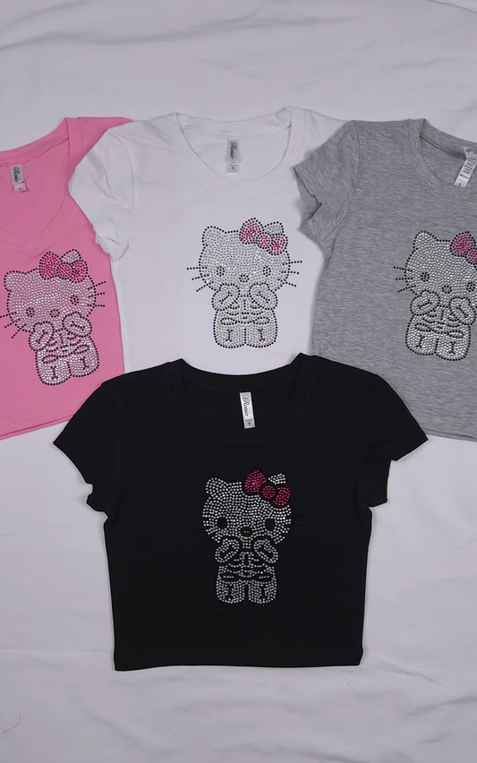 Halloween Hello Kitty Rhinestone Cropped T-shirt