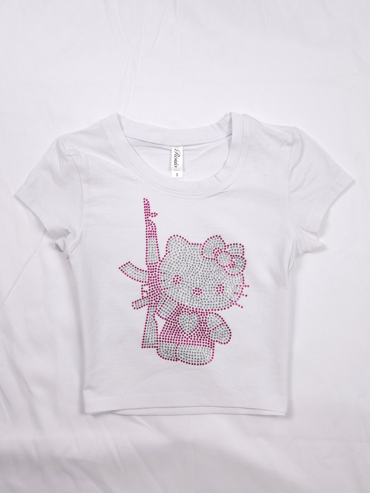 Hello Kitty AK47 Rhinestone Cropped T-shirt