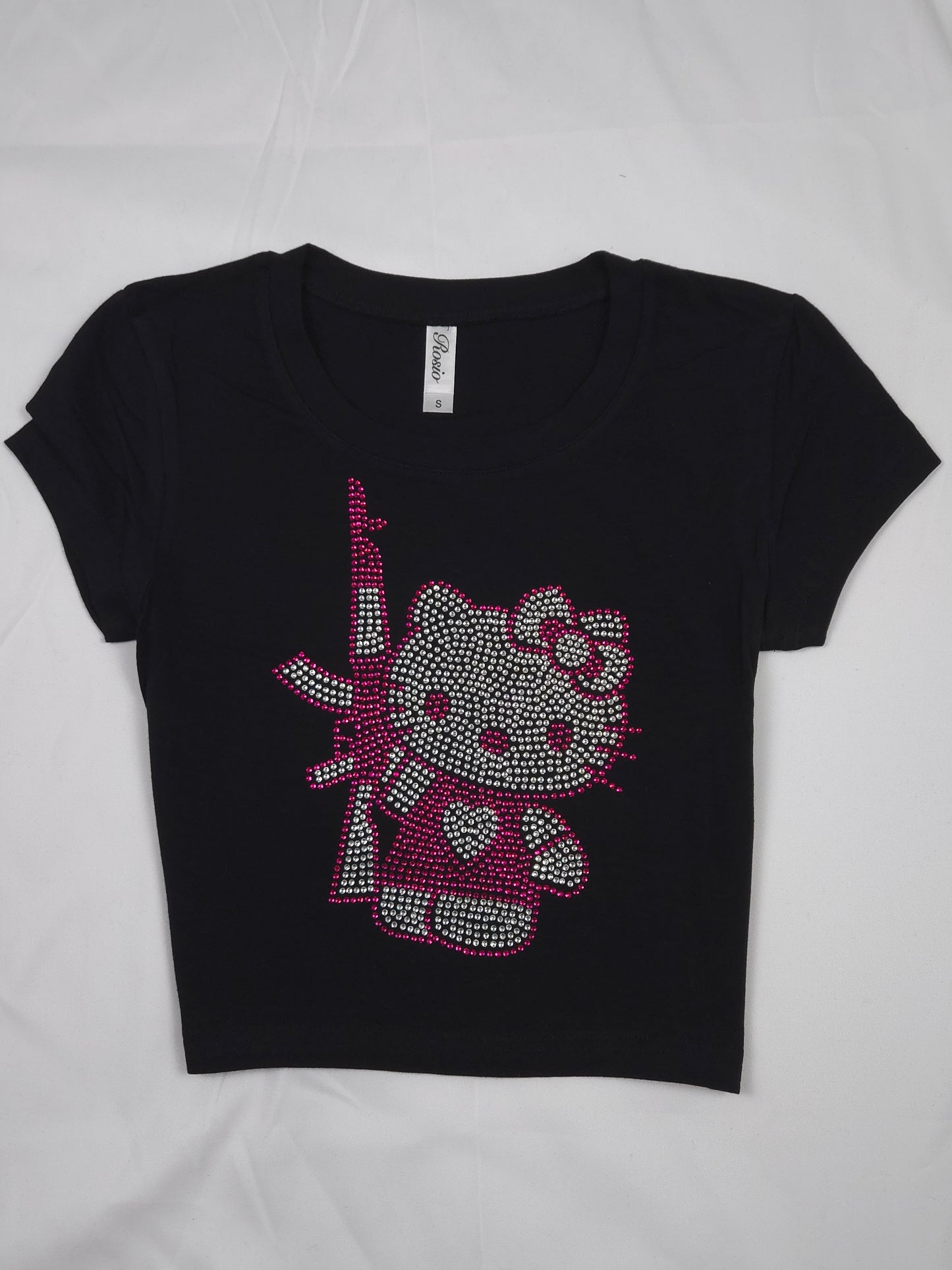 Hello Kitty AK47 Rhinestone Cropped T-shirt