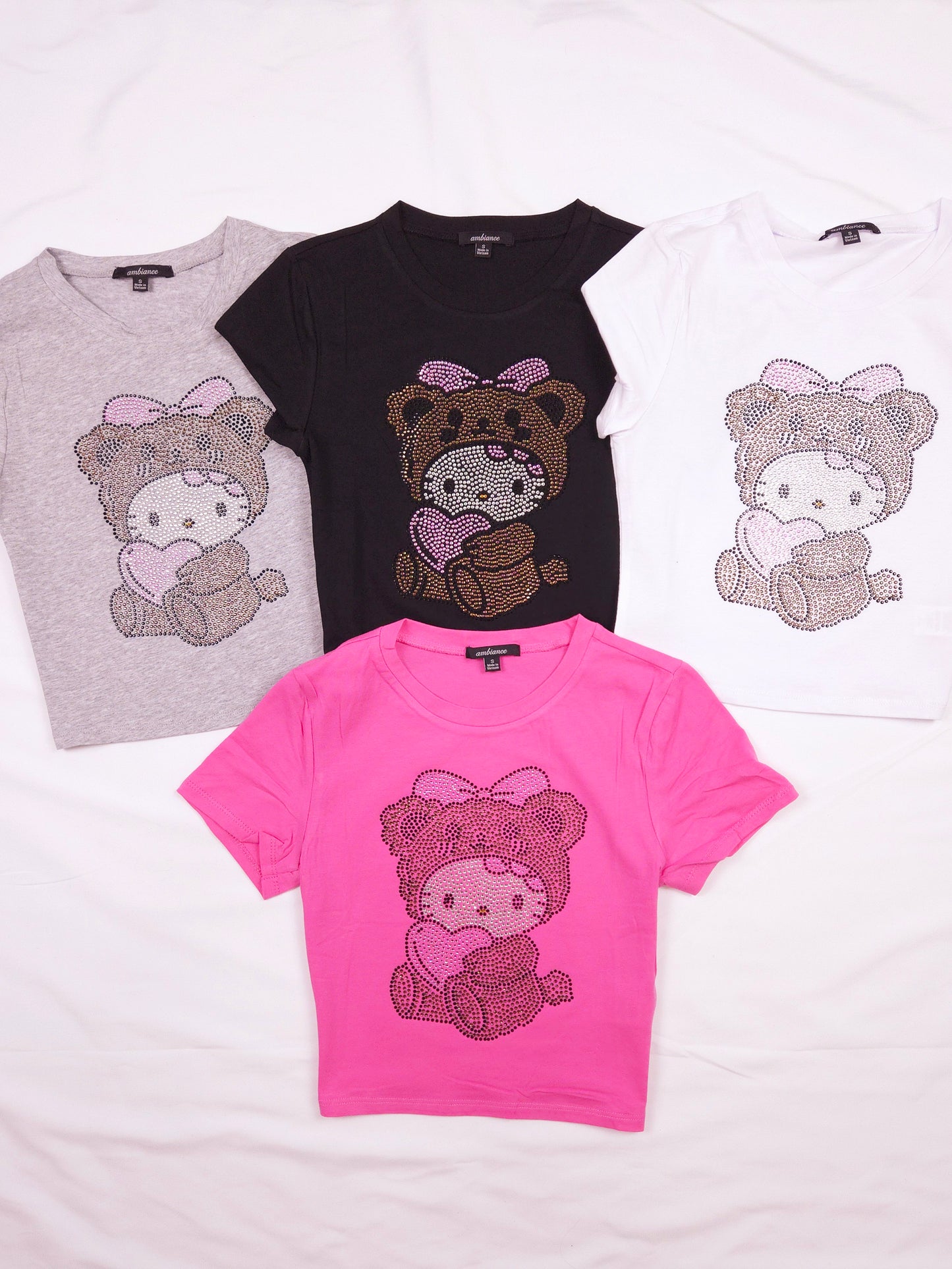 Hello Kitty Teddy Bear Rhinestone Cropped T-shirt