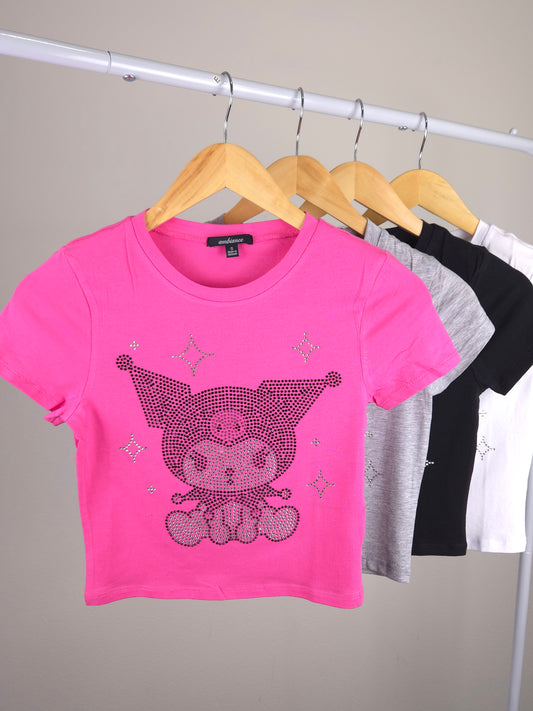 Kuromi Rhinestone Cropped T-shirt