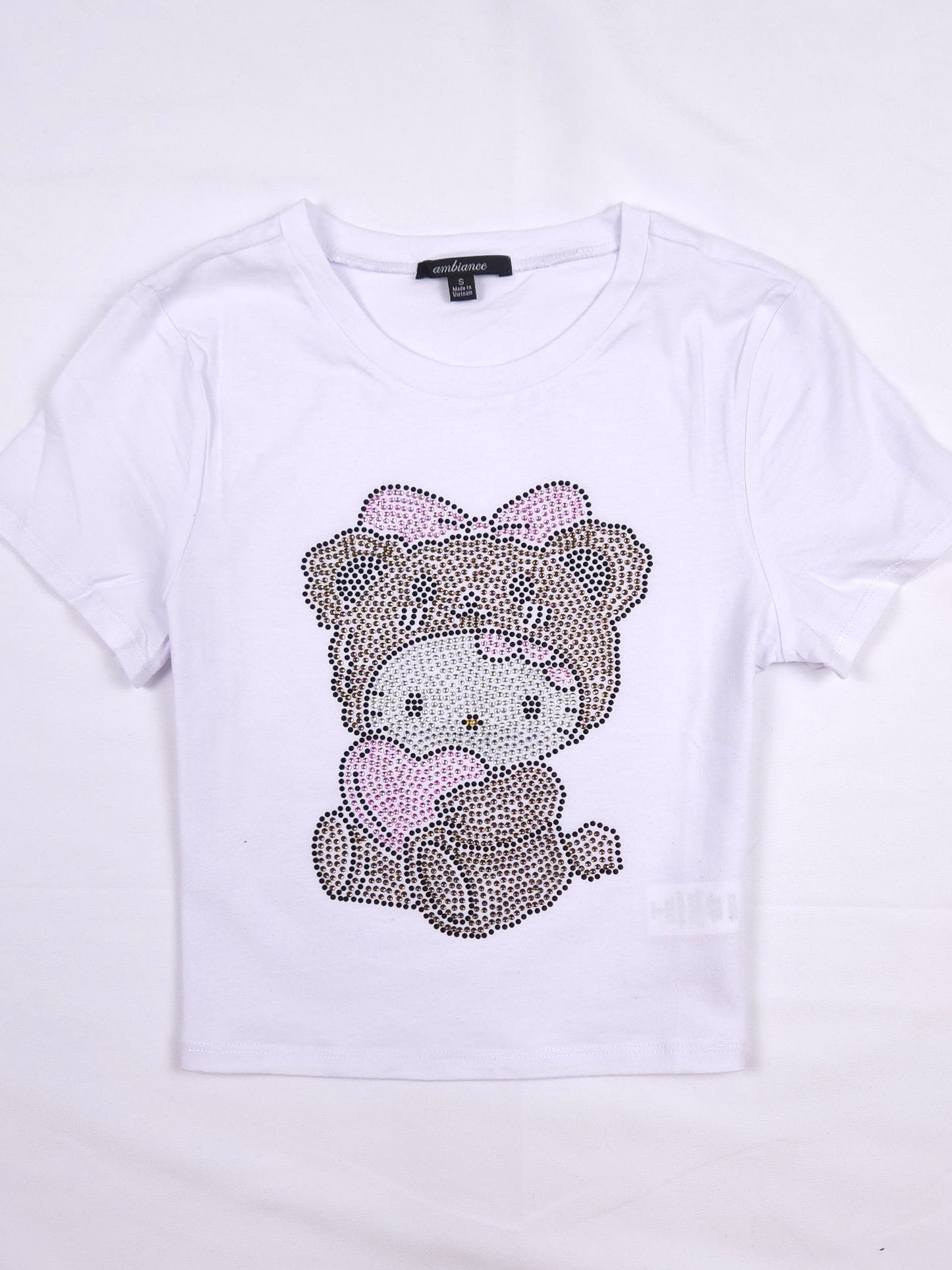 Hello Kitty Teddy Bear Rhinestone Cropped T-shirt