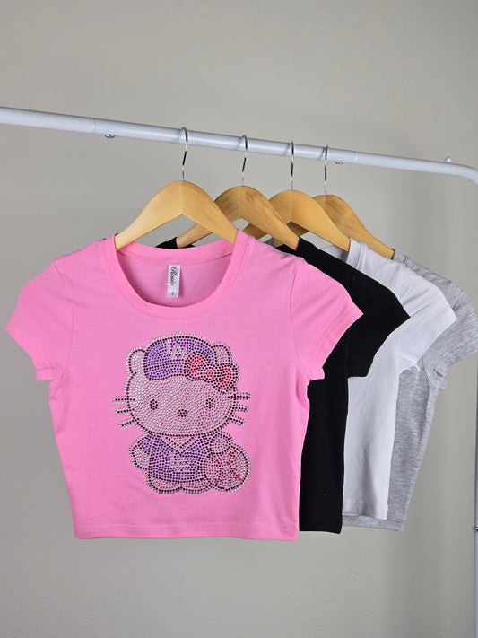 Hello Kitty Dodgers Rhinestone Cropped T-shirt