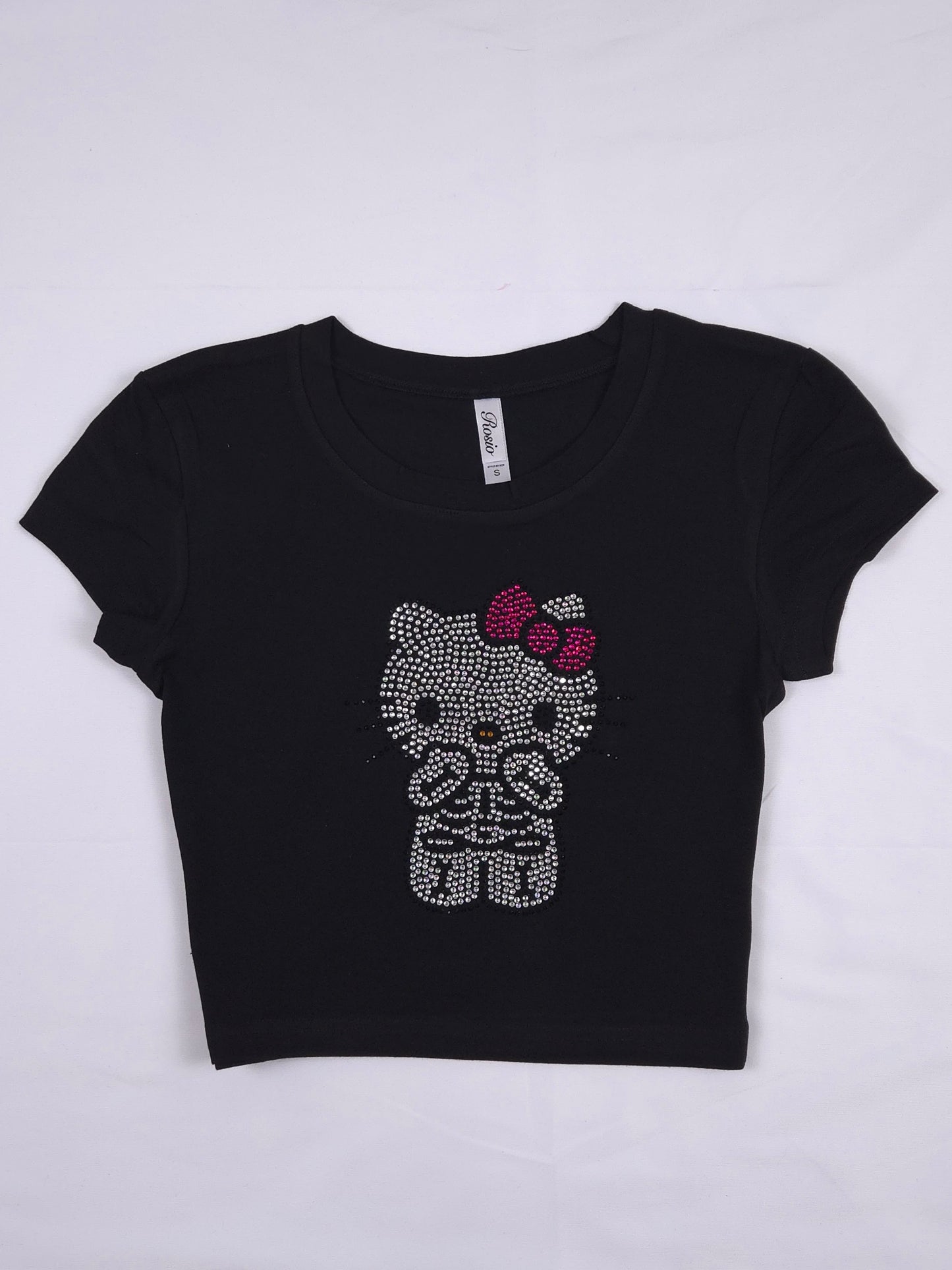 Halloween Hello Kitty Rhinestone Cropped T-shirt